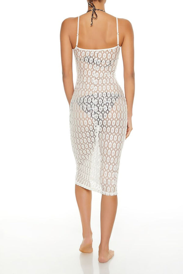 Forever21 Floral Crochet Swim Cover-Up Midi Dress WHITE