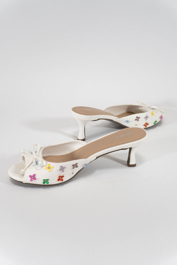 Forever21 Floral Embellished Heeled Mules CREAM/MULTI