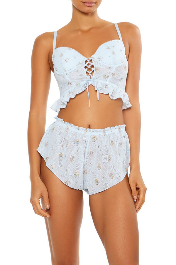 Forever21 Floral Flounce Lingerie Corset Cami BLUE/MULTI