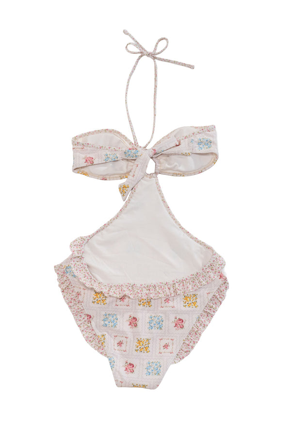 Forever21 Floral Halter One-Piece Swimsuit WHITE/MULTI