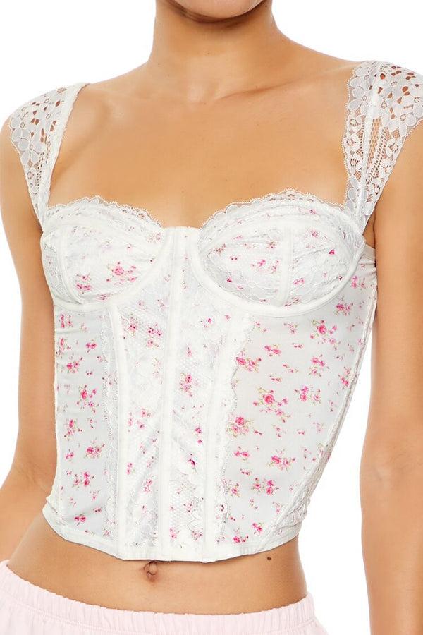 Forever21 Floral Lingerie Corset Crop Top WHITE/MULTI