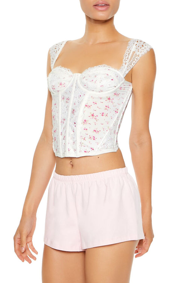 Forever21 Floral Lingerie Corset Crop Top WHITE/MULTI