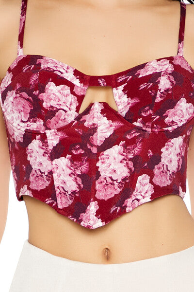 Forever21 Floral Print Corset Cropped Cami MAGENTA/MULTI