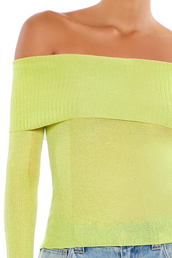 Forever21 Foldover Off-the-Shoulder Sweater PALE GREEN