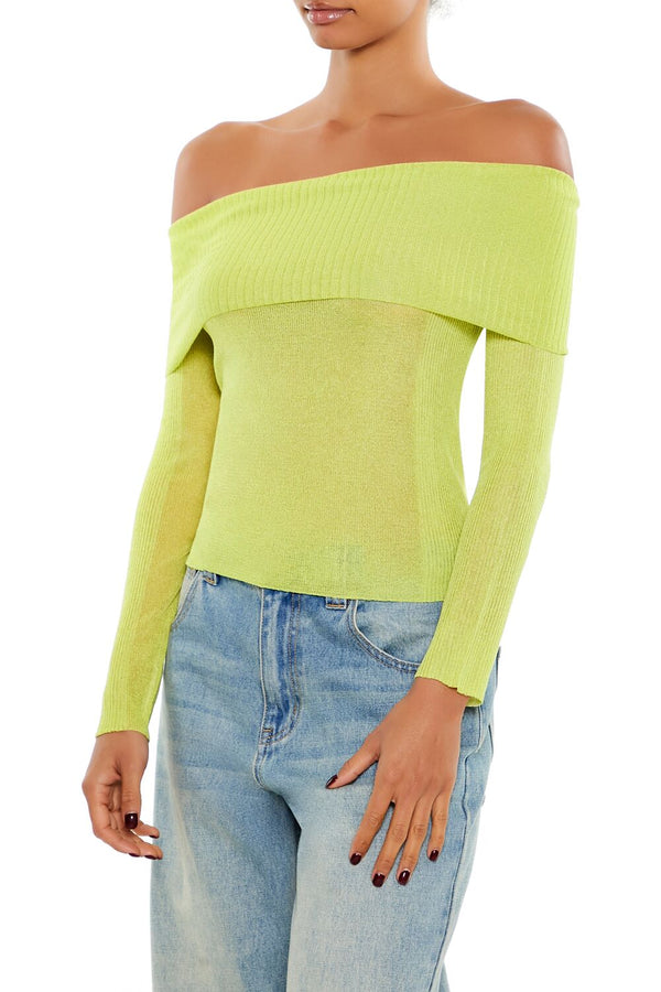 Forever21 Foldover Off-the-Shoulder Sweater PALE GREEN