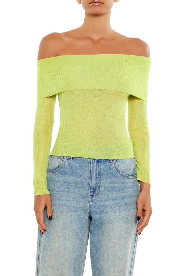 Forever21 Foldover Off-the-Shoulder Sweater PALE GREEN