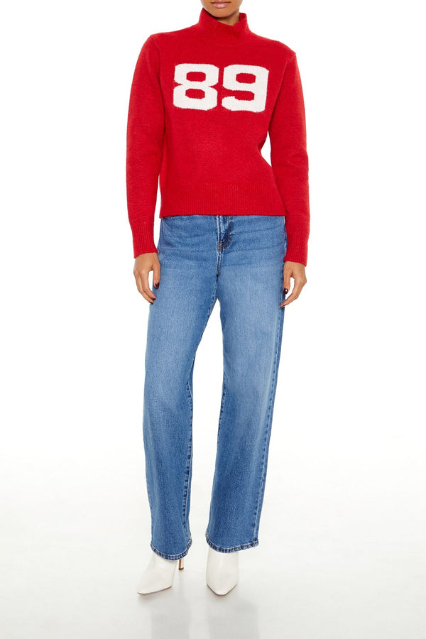 Forever21 89 Turtleneck Sweater RED/WHITE