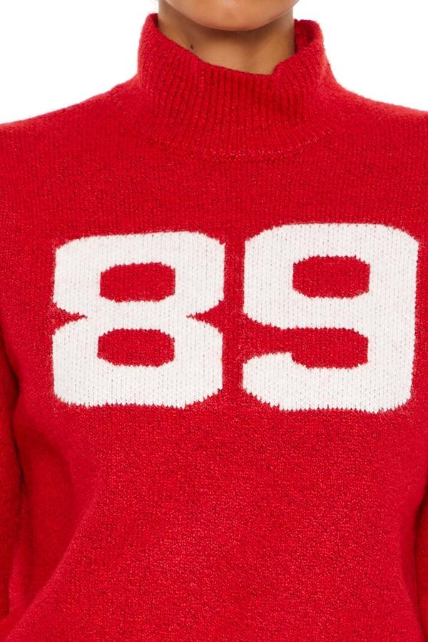 Forever21 89 Turtleneck Sweater RED/WHITE