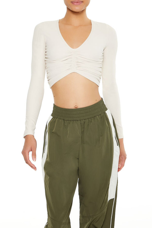 Forever21 Active Ruched Crop Top BIRCH