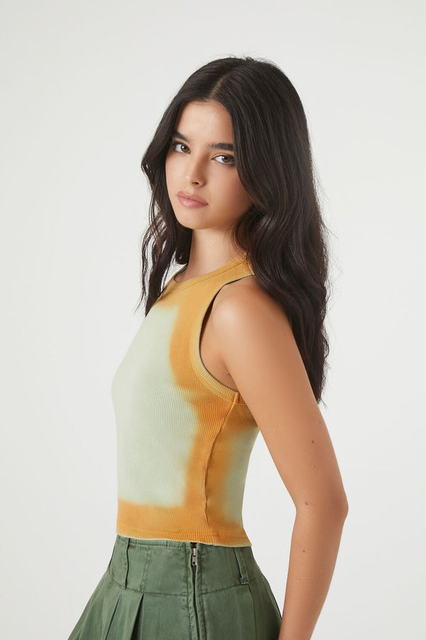 Forever21 Airbrush Cropped Tank Top AGAVE/MULTI