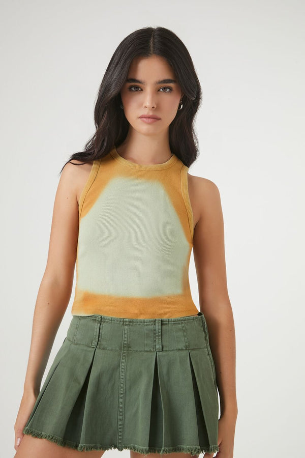 Forever21 Airbrush Cropped Tank Top AGAVE/MULTI