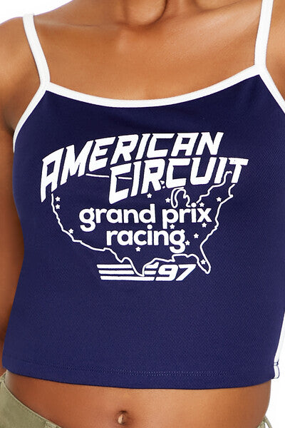 Forever21 American Circuit Cropped Cami NAVY/WHITE