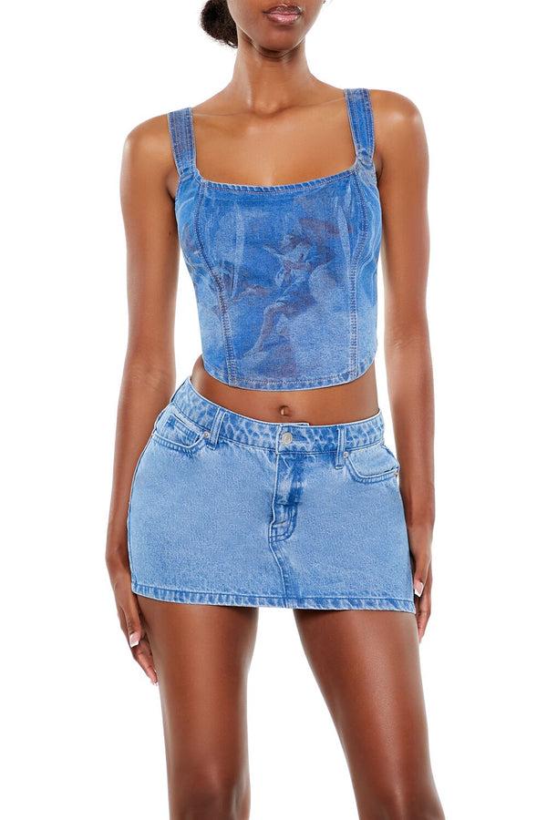 Forever21 Angel Denim Bustier Crop Top DENIM/MULTI