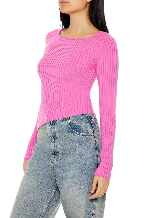Forever21 Asymmetrical Ribbed Knit Sweater PEONY