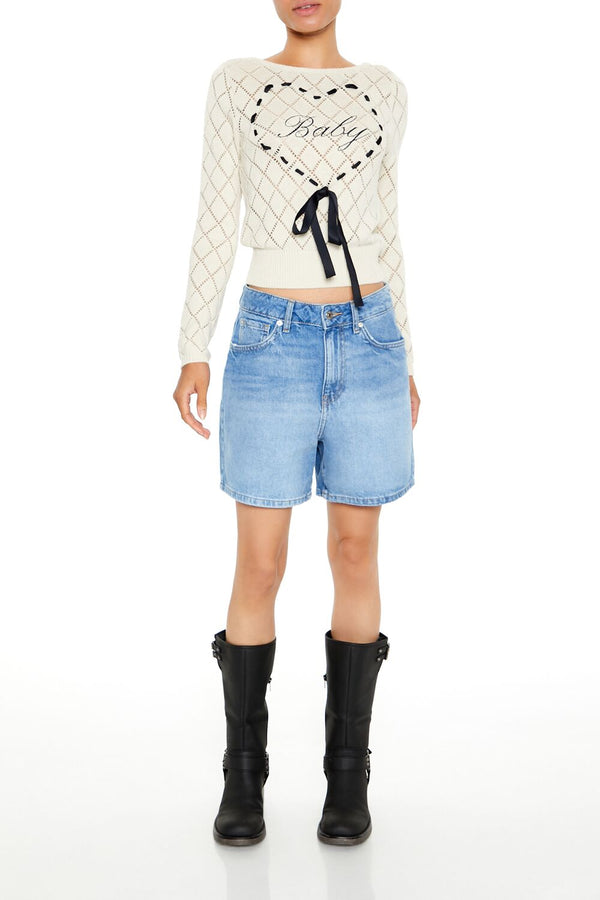 Forever21 Baby Heart Bow Sweater CREAM