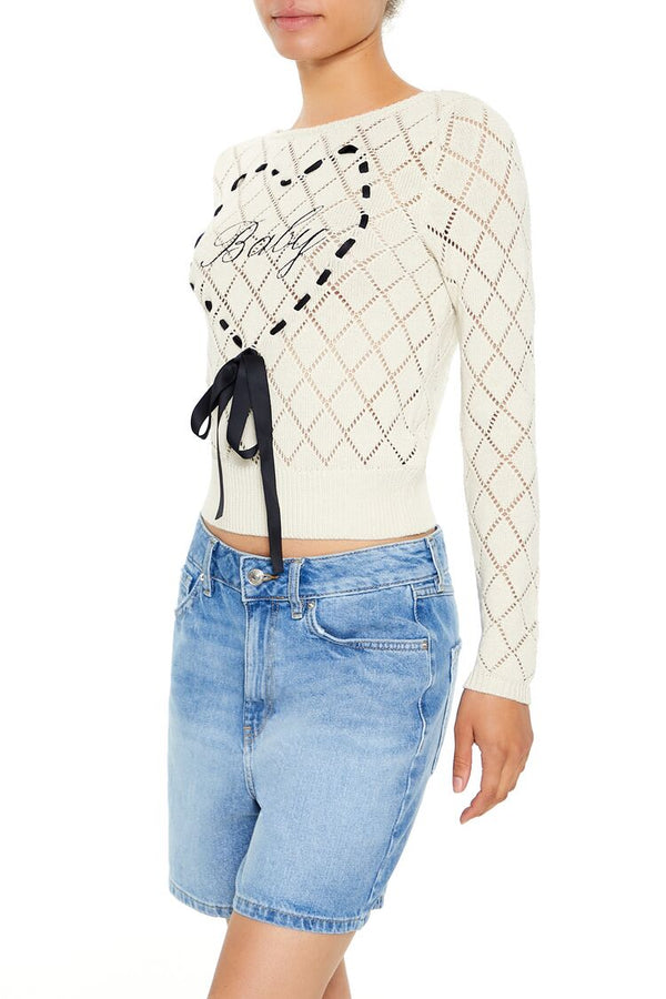 Forever21 Baby Heart Bow Sweater CREAM