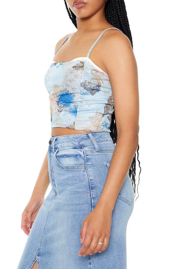 Forever21 Baroque Print Cropped Cami BLUE/MULTI