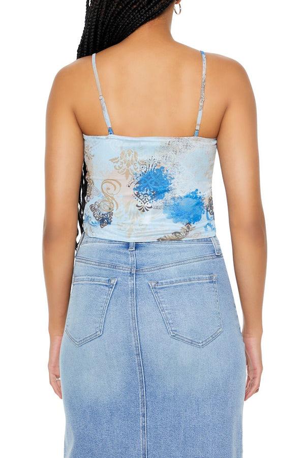 Forever21 Baroque Print Cropped Cami BLUE/MULTI