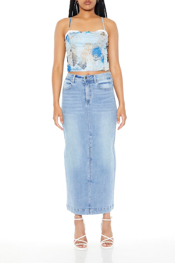 Forever21 Baroque Print Cropped Cami BLUE/MULTI