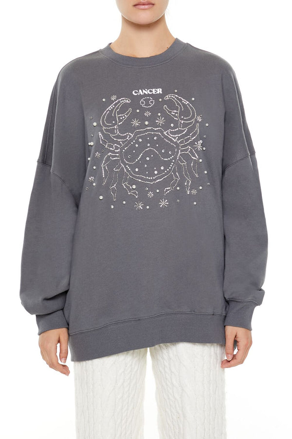 Forever21 Beaded Cancer Pullover DARK GREY/MULTI