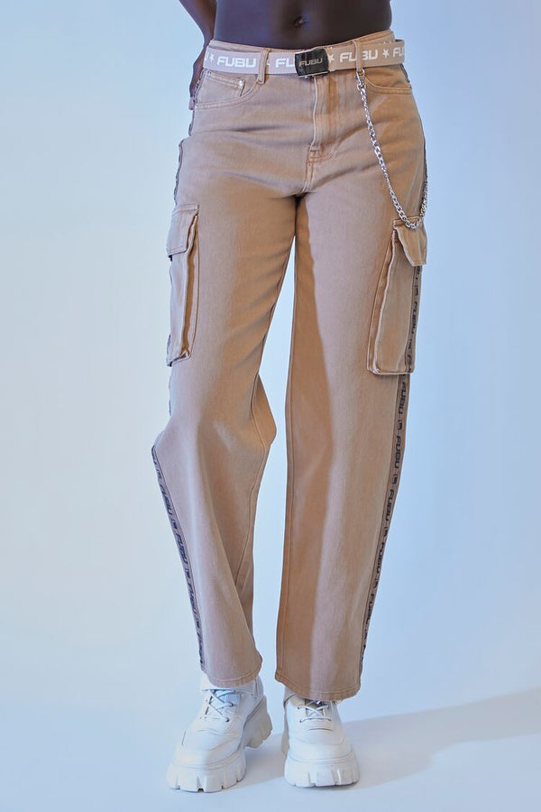 Forever21 Belted FUBU Cargo Joggers TAUPE/MULTI