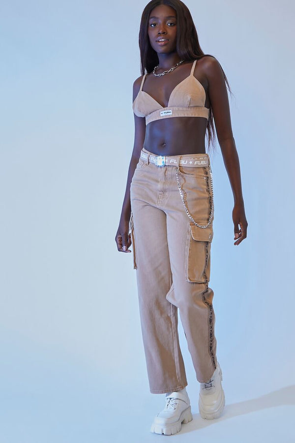 Forever21 Belted FUBU Cargo Joggers TAUPE/MULTI