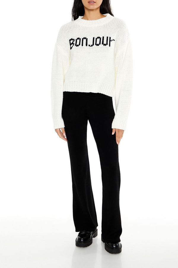 Forever21 Bonjour Drop-Sleeve Sweater WHITE/BLACK