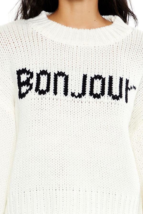 Forever21 Bonjour Drop-Sleeve Sweater WHITE/BLACK