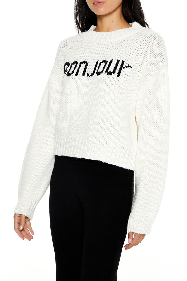 Forever21 Bonjour Drop-Sleeve Sweater WHITE/BLACK