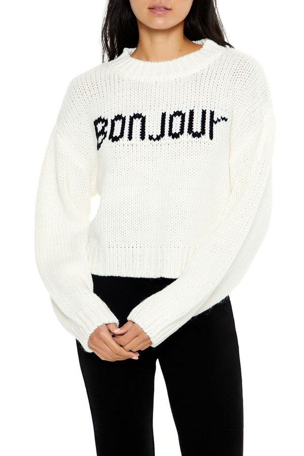Forever21 Bonjour Drop-Sleeve Sweater WHITE/BLACK
