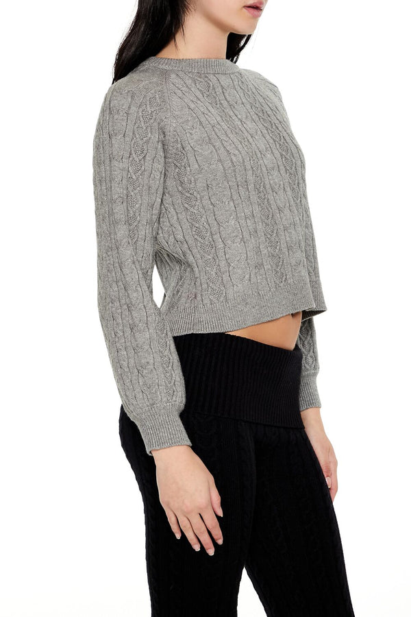 Forever21 Bow Cable Knit Sweater GREY/BLACK