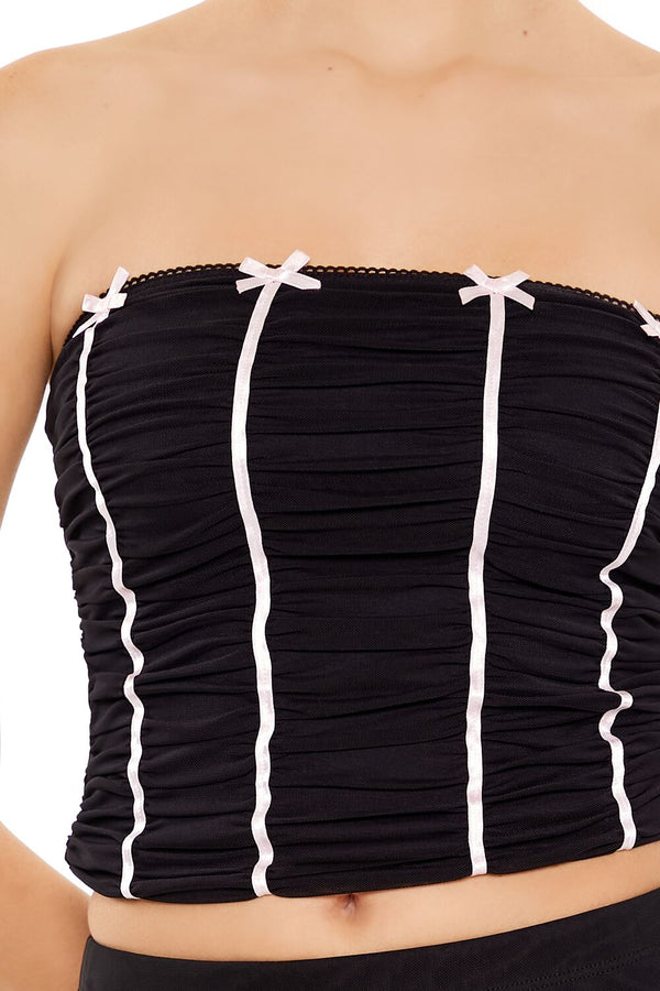Forever21 Bow Cropped Tube Top BLACK/PINK