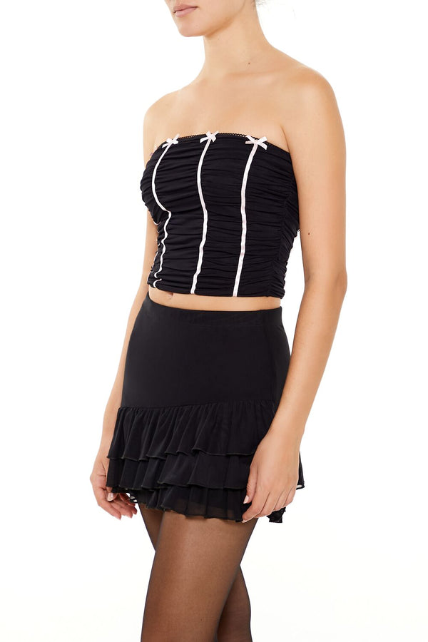 Forever21 Bow Cropped Tube Top BLACK/PINK