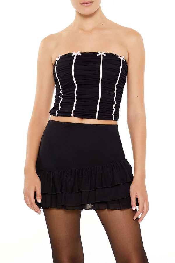 Forever21 Bow Cropped Tube Top BLACK/PINK