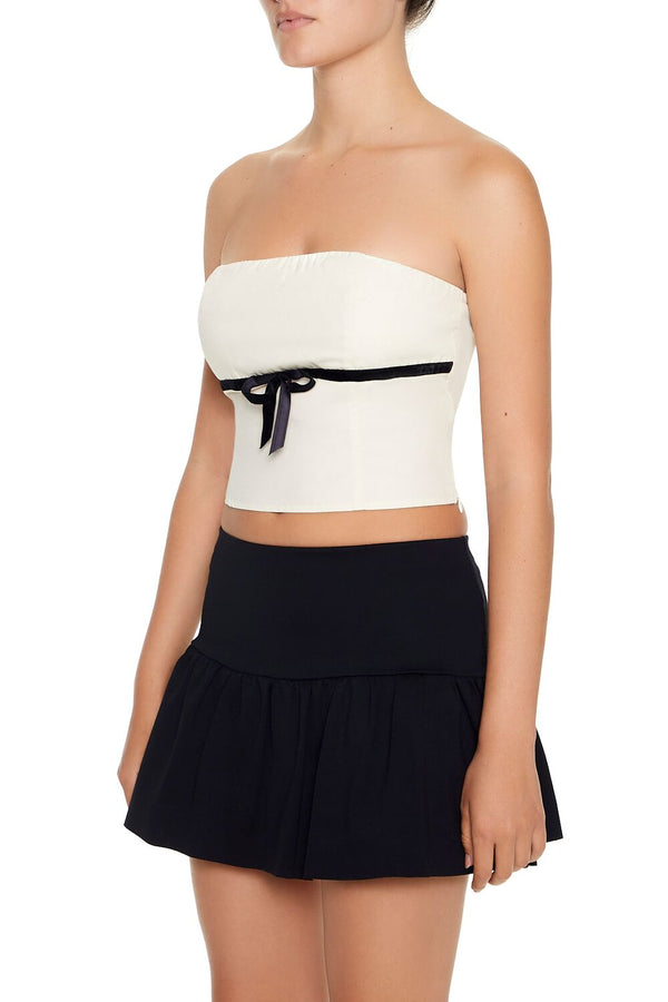Forever21 Bow Cropped Tube Top CREAM/BLACK