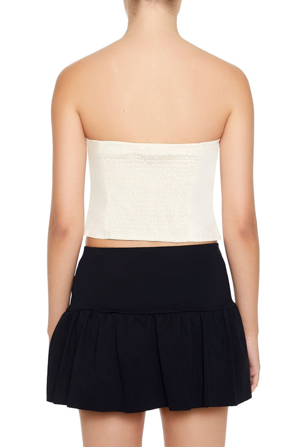 Forever21 Bow Cropped Tube Top CREAM/BLACK