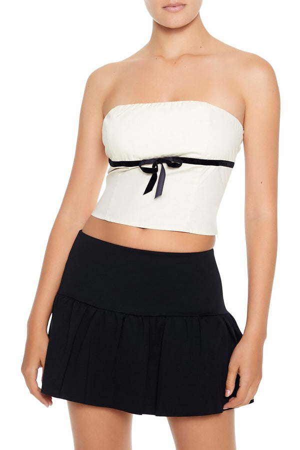 Forever21 Bow Cropped Tube Top CREAM/BLACK