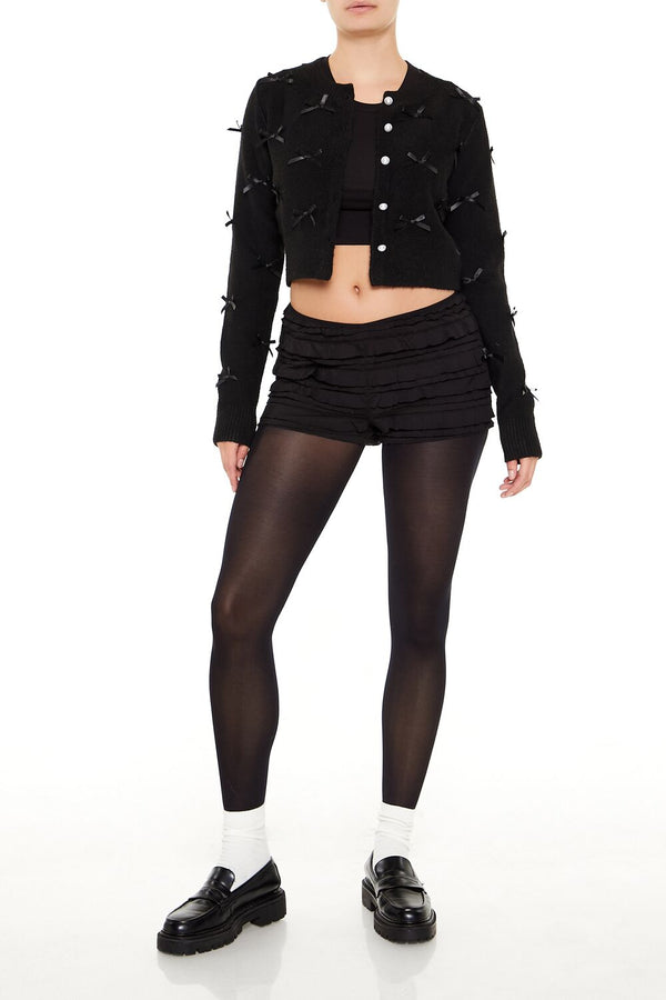 Forever21 Bow & Faux Pearl Cardigan Sweater BLACK