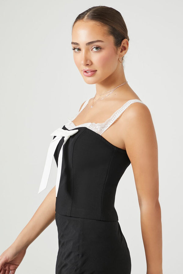 Forever21 Bow Lace-Trim Cami BLACK/WHITE