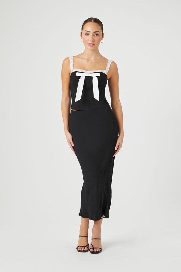 Forever21 Bow Lace-Trim Cami BLACK/WHITE