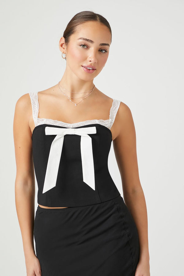 Forever21 Bow Lace-Trim Cami BLACK/WHITE