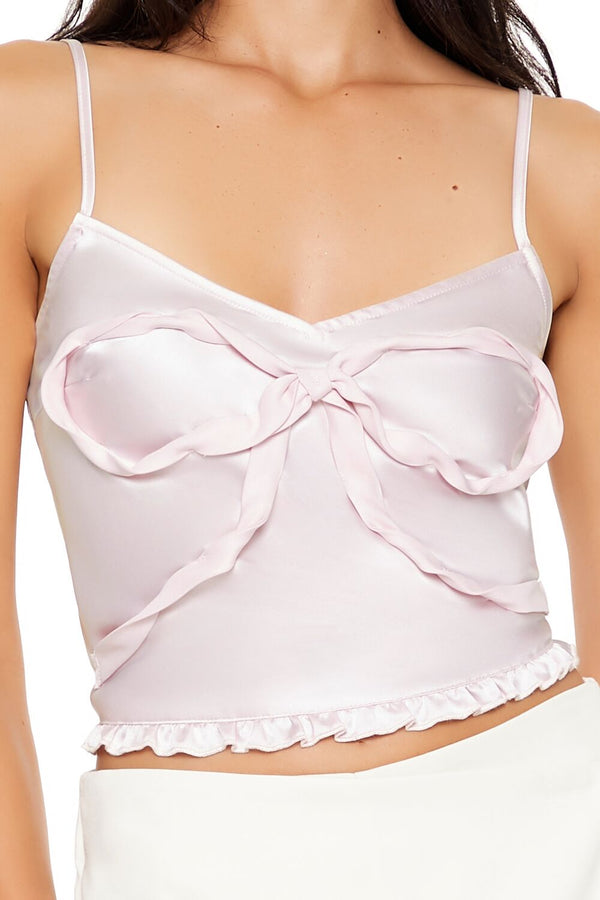 Forever21 Bow Lace-Up Cropped Cami SEASHELL PINK