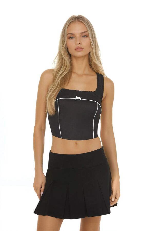 Forever21 Bow Poplin Crop Top BLACK