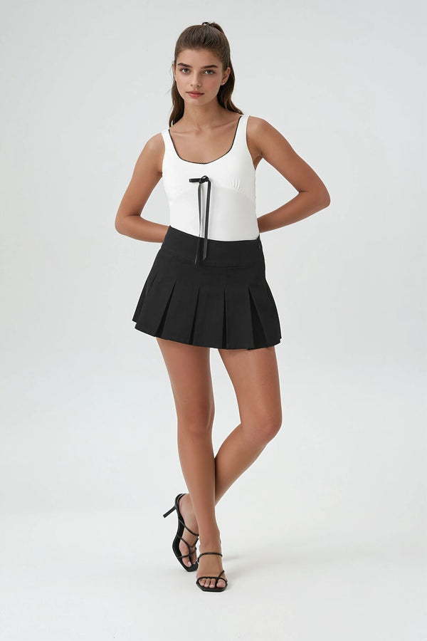 Forever21 Bow Ricrac-Trim Bodysuit WHITE/BLACK