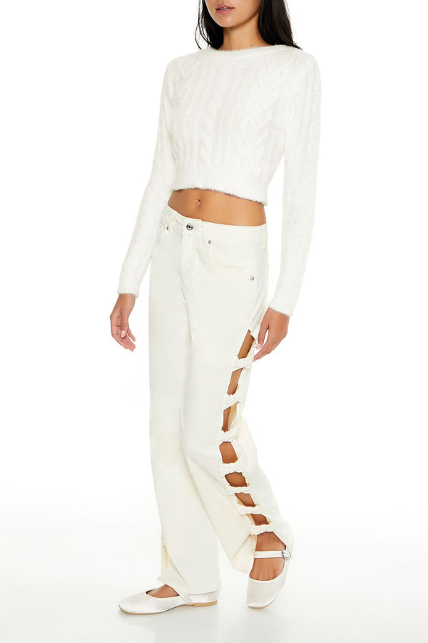 Forever21 Bow Velvet Cutout Pants EGRET