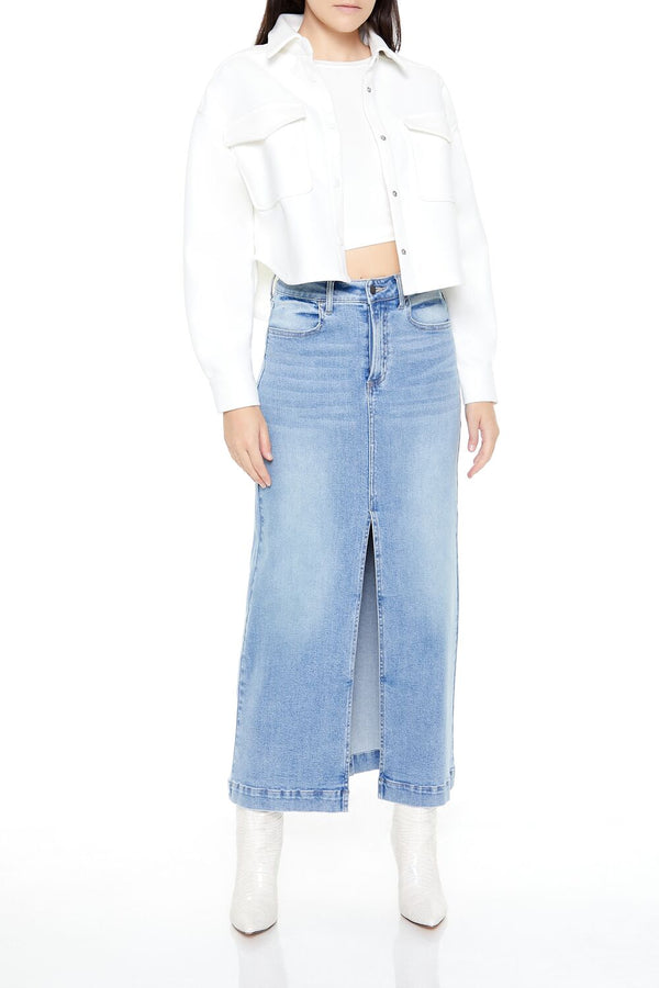 Forever21 Boxy Cropped Shacket WHITE