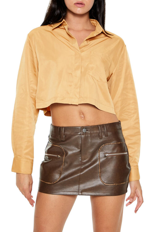 Forever21 Boxy Cropped Shirt CAMEL