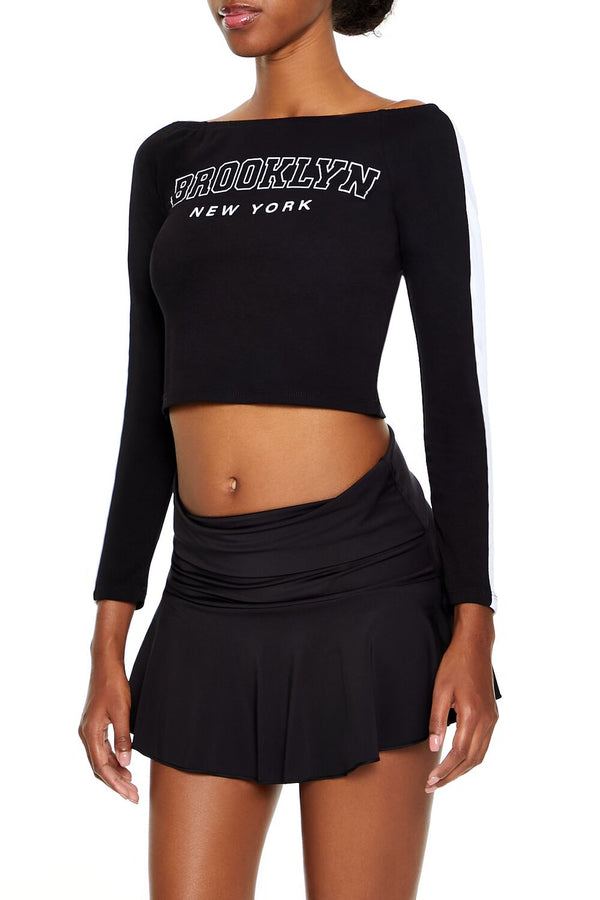 Forever21 Brooklyn New York Crop Top BLACK/MULTI