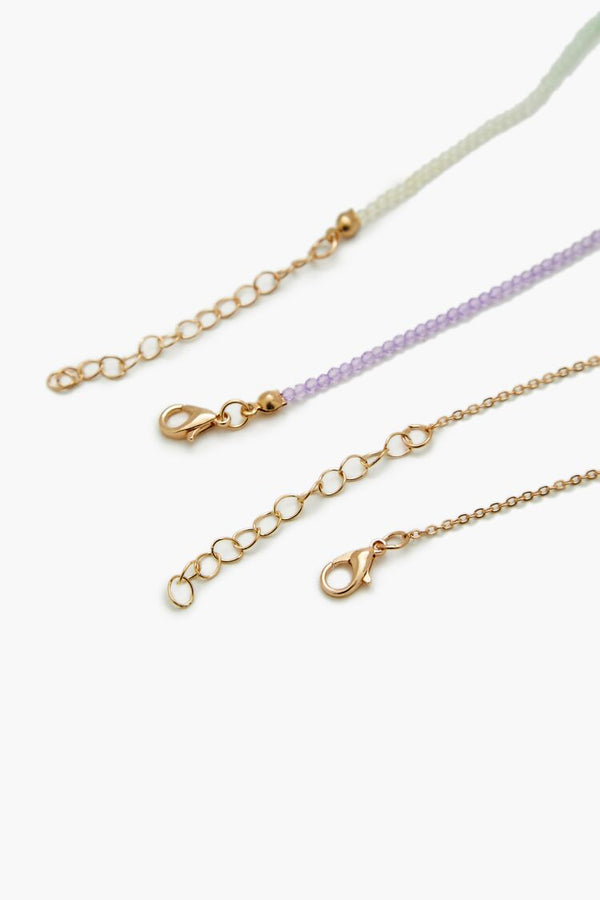Forever21 Butterfly & Bead Necklace Set PURPLE/GOLD