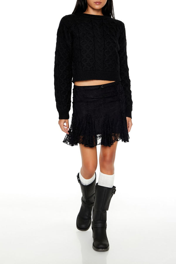 Forever21 Cable & Honeycomb Knit Sweater BLACK